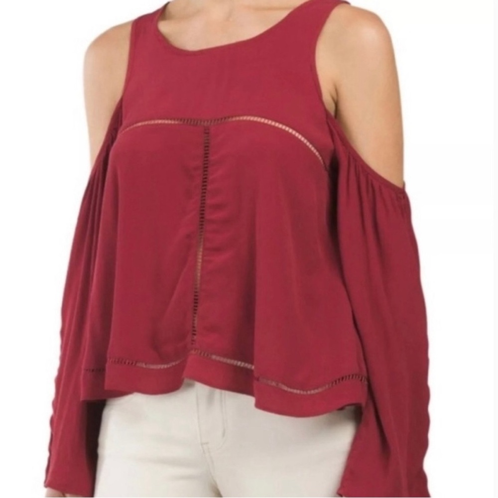 Lovers & Friends Small Red Cloud Break Cold Shoulder Top